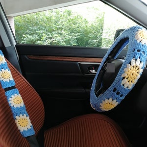 Crochet Steering Wheel Cover,Sunflower Crochet Steering Wheel Cover,Car Steering,Steering Wheel Cover for Women