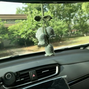 Cute Car Mirror Hanging Campanula, Crochet Knitting Strawberry Rear View Mirror Charms,Car Pendant,Crochet Car Accessories