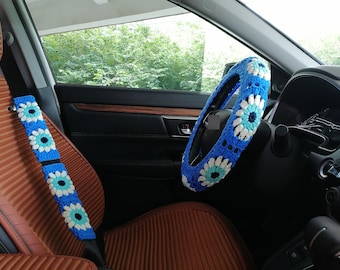 Handgemaakte gehaakte boze oog-stuurhoes: auto-accessoires