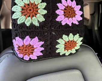 Handmade Crochet Sunflower Car Headrest Cover
