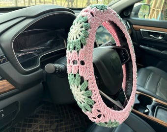 Handgemachte gehäkelte Sonnenblumen-Lenkradabdeckung: Autozubehör