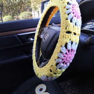 Steering Wheel Cover,Car Steering Wheel Cover,Yellow Steering Wheel Cover For Women and Men,Car seat belt cover and Coaster,Car accessories