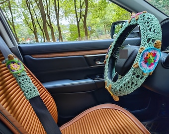 Crochet Sea Turtle Steering Wheel Cover: Handmade Car Accessory