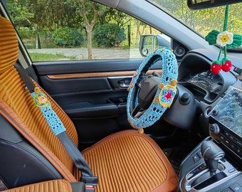 Crochet Sea Turtle Steering Wheel Cover: Handmade Car Accessory