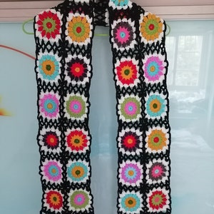 Long Crochet Granny Scarf, Long Scarf, Colorful Scarf Handmade Scarf,granny scarf,retro scarf,vintage scarf,Sunflower Crochet scarf