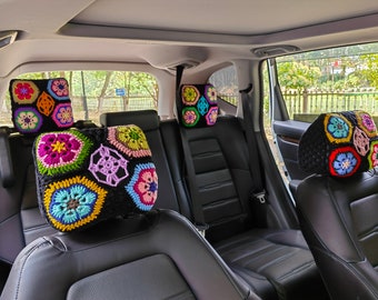 car seat headrest cover,Galsang Flower Crochet Car Headrest Cover,Car Headrest Cover For Women,Seatbelt cover,Cute Steering Wheel Cover