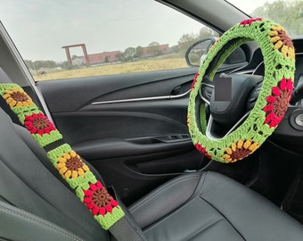 Handmade Crochet Sunflower Steering Wheel Cover: Cozy Car Accessory