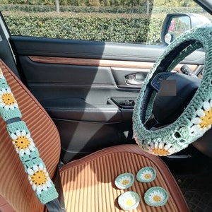 Sunflower Steering Wheel Cover,Crochet Steering Wheel Cover,Steering Wheel Cover For Women,Mini Sunflower Car Cupholder Coaster