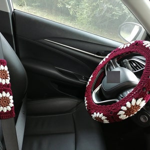 Handmade Crochet Sunflower Steering Wheel Cover: Car Accessory