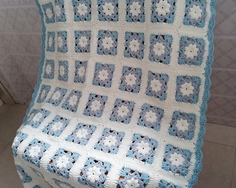 Handmade Crochet Granny Square Blanket: Flower Afghan, Baby Girl Decor