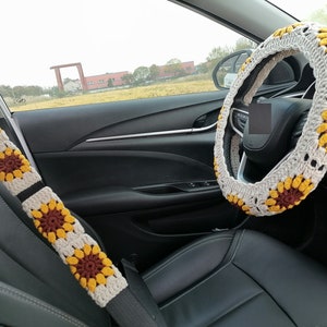 Sunflower Steering Wheel Cover,Crochet Steering Wheel Cover,Steering Wheel Cover For Women,Crochet Car Accessories,Cute Steering Wheel Cover