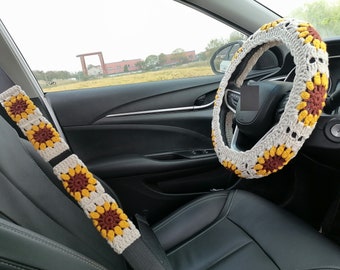Sunflower Steering Wheel Cover,Crochet Steering Wheel Cover,Steering Wheel Cover For Women,Crochet Car Accessories,Cute Steering Wheel Cover