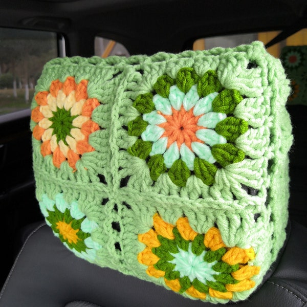 Couverture d'appui-tête de voiture, couvertures d'appui-tête de voiture de tournesol de crochet, couverture d'appui-tête de voiture couverture d'appui-tête de siège de voiture, décoration mignonne de voiture pour des femmes hommes cadeau