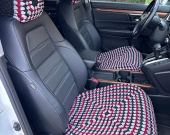Crochet Sunflower Car Seat Cover Set, Handmade Auto Accessories, Gift For Her