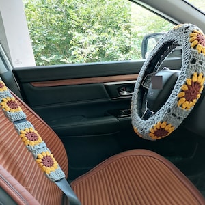 Crochet Sunflower Steering Wheel Cover,Steering Wheel Cover For Women,Crochet Car Accessories,Cute Steering Wheel Cover