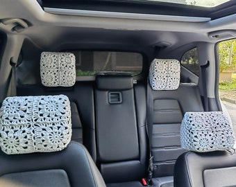 Car Headrest Cover Car Seat Head Rest Cover,Handmade Crochet Flower Pattern Headrest Covers,Women car accessories, Crochet car accessories