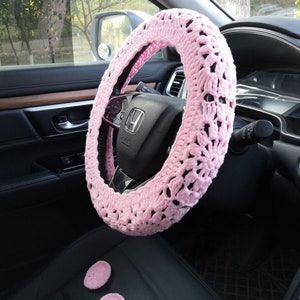 Pink Steering Wheel Cover,Sunflower Crochet Steering Wheel Cover,Car Steering Wheel Cover For Women,Cute Steering Wheel Cover,Car decoration
