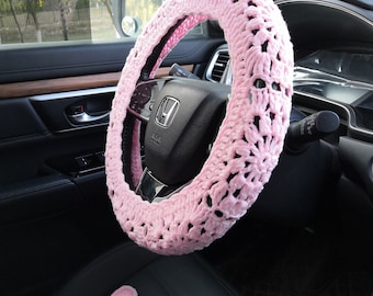 Pink Steering Wheel Cover,Sunflower Crochet Steering Wheel Cover,Car Steering Wheel Cover For Women,Cute Steering Wheel Cover,Car decoration