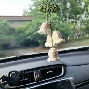 Grazioso specchietto retrovisore per auto Campanula, ciondoli a forma di fiore lavorati all&#39;uncinetto per specchietto retrovisore, ciondolo per auto, accessori per auto lavorati all&#39;uncinetto