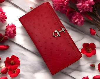 Women leather wallet ostrich Red Wallet