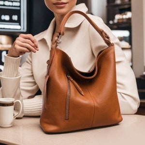 Leather Bag Soft Leather Handbag shoulder Leather Purse Hobo Bag image 1