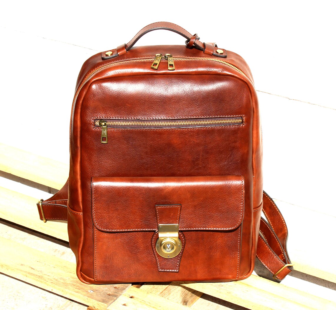 Leather backpack Made in Italy Large big backpack Piazza Duomo Etsy