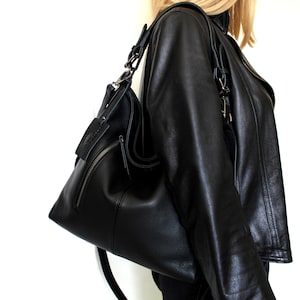 Leather Bag Soft Leather Handbag shoulder Leather Purse Hobo Bag Black