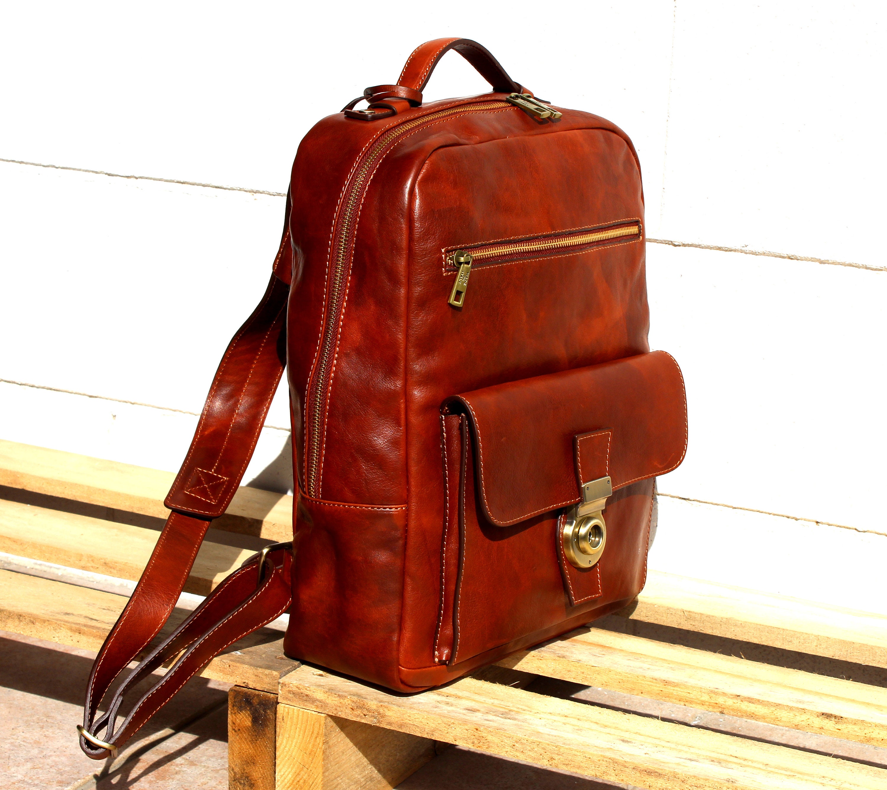 Leather backpack Made in Italy Large big backpack Piazza Duomo Etsy