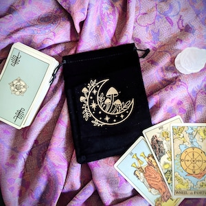 Crescent Moon velvet tarot card bag, drawstring tarot card, herb pouch, crystal bag, oracle card bag