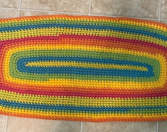Crochet rug - multi rainbow colors, handmade unique