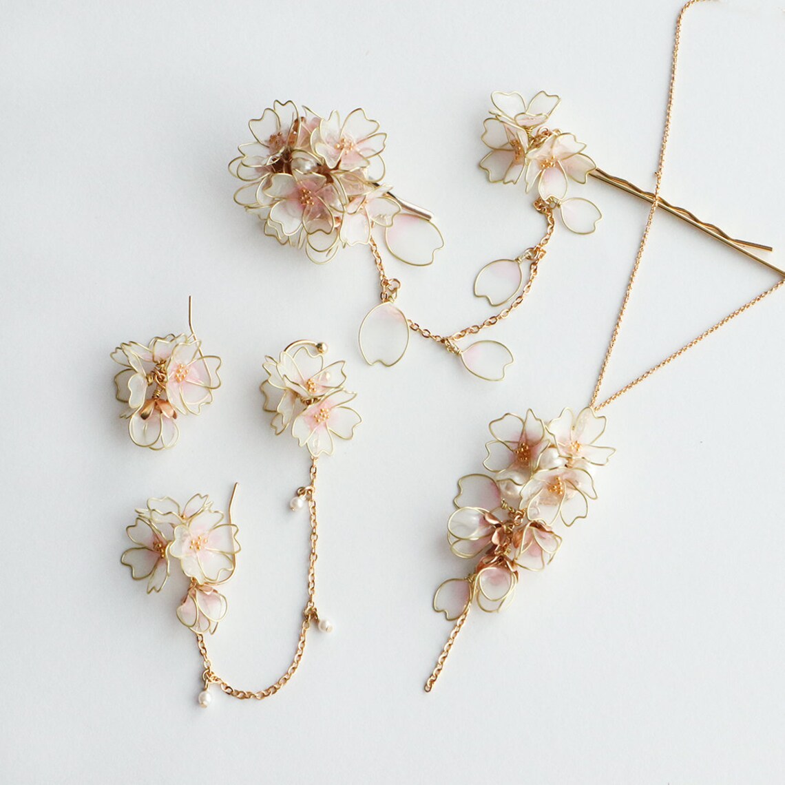 Elegant Cherry blossom SAKURA earrings with an ear cuff Etsy