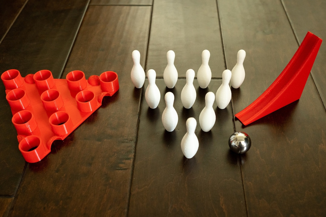 Mini Bowling Set 10 Pins, Ball, Pin Setter, Ball Rolling Ramp Etsy