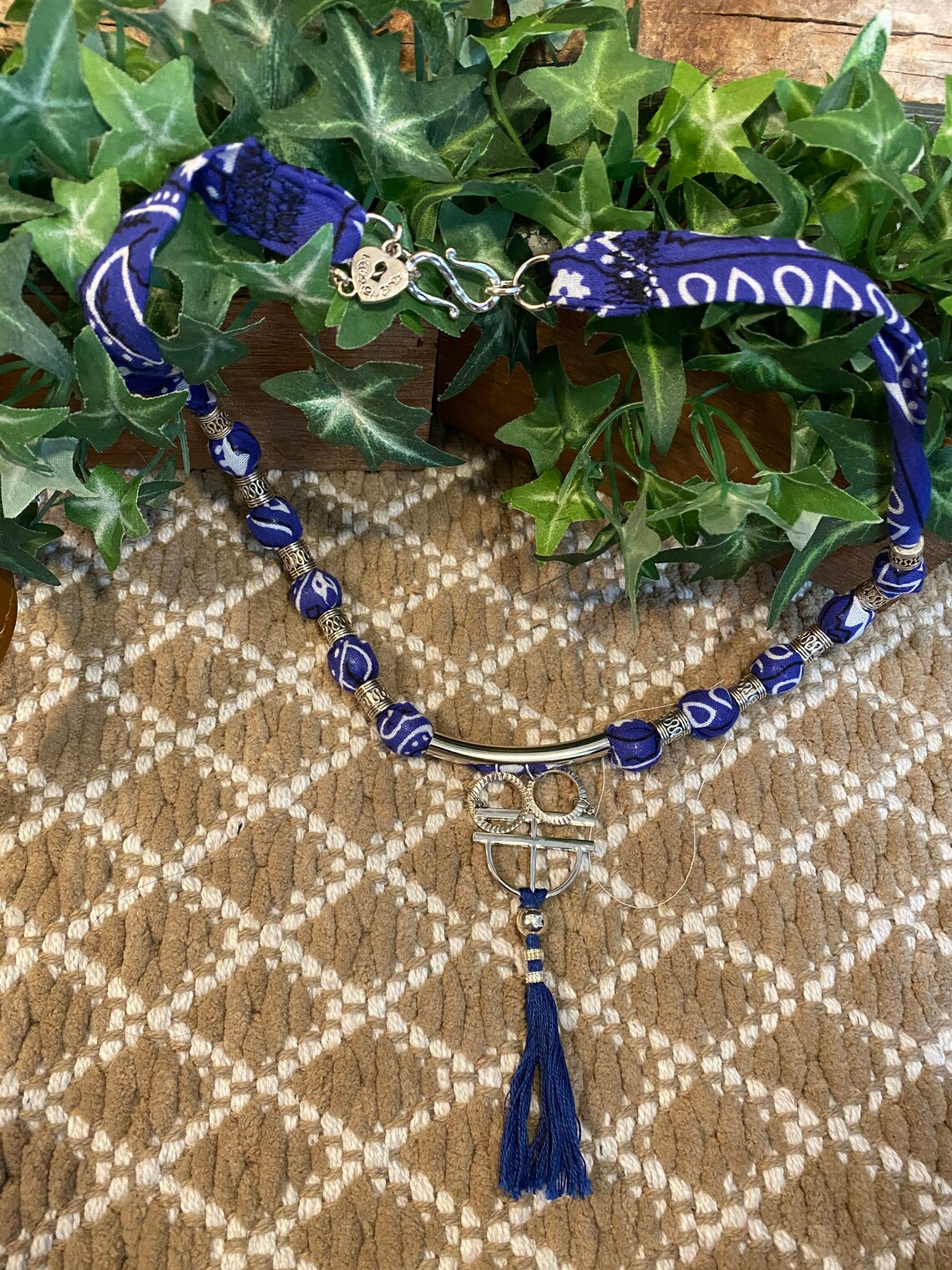 Bandana handmade necklace with pendant. Etsy