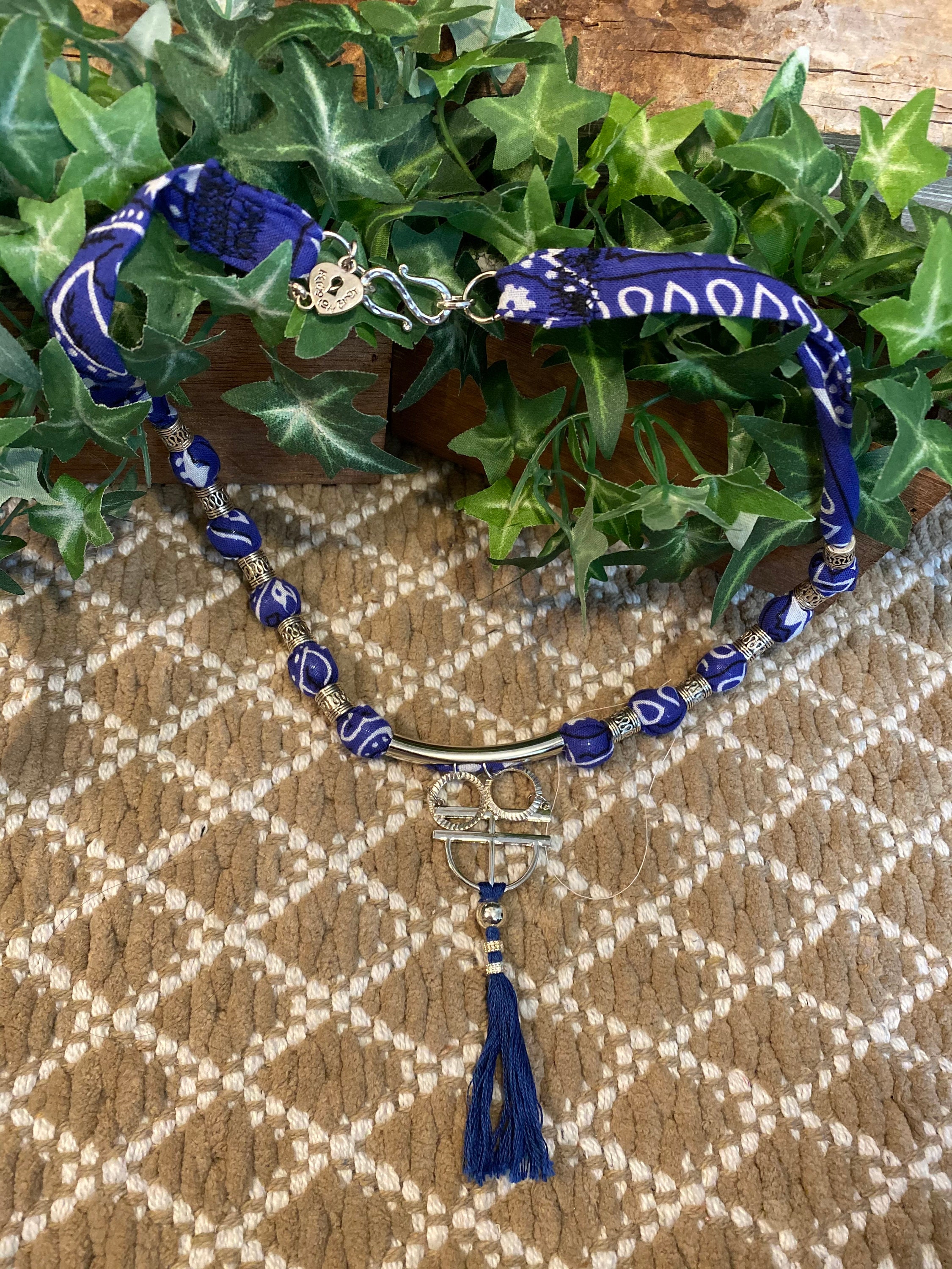 Bandana handmade necklace with pendant. Etsy
