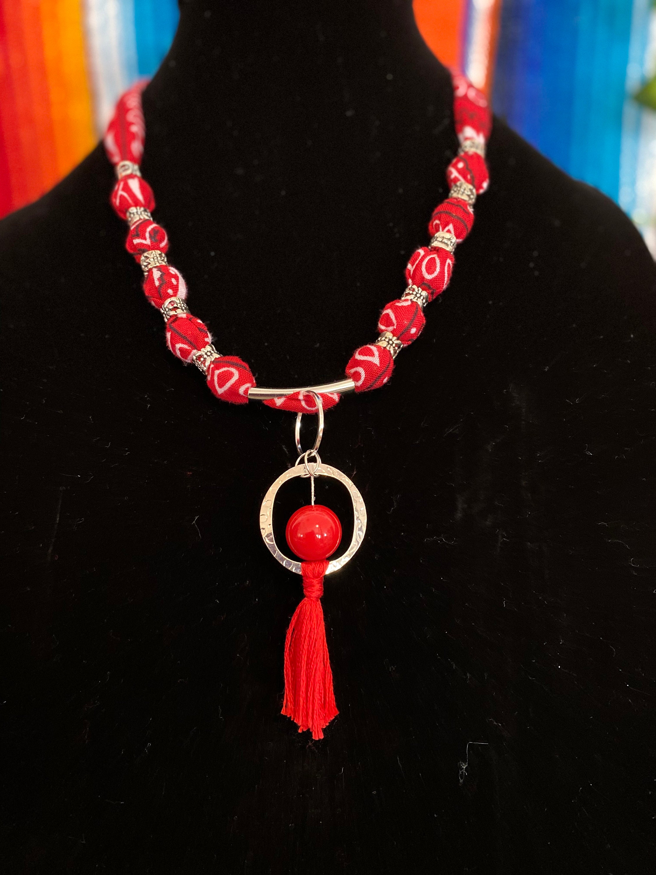 Handmade Bandana necklace with pendant. Etsy