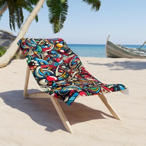 Vibrant Abstract Art Beach Towel, Colorful Summer Towel, Boho Beach Accessory, Poolside Must-Have, Fun Summer Gift