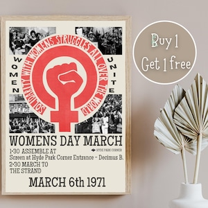 Feminist Poster Vintage | Women Day March | Vintage Women Day March Print | Women Day March 8 1975 Wall art  | Feminist Print | Femme Print