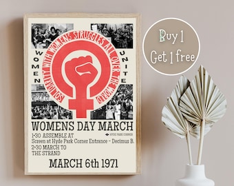 Feminist Poster Vintage | Women Day March | Vintage Women Day March Print | Women Day March 8 1975 Wall art  | Feminist Print | Femme Print