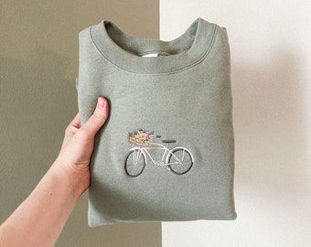 Floral Bicylce Vintage Inspired Embroidered Crewneck