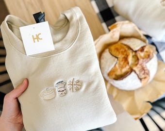 Sourdough Trio Embroidered Crewneck, Sourdough Starter, Bread Loaf, Dutch Oven, for Baker
