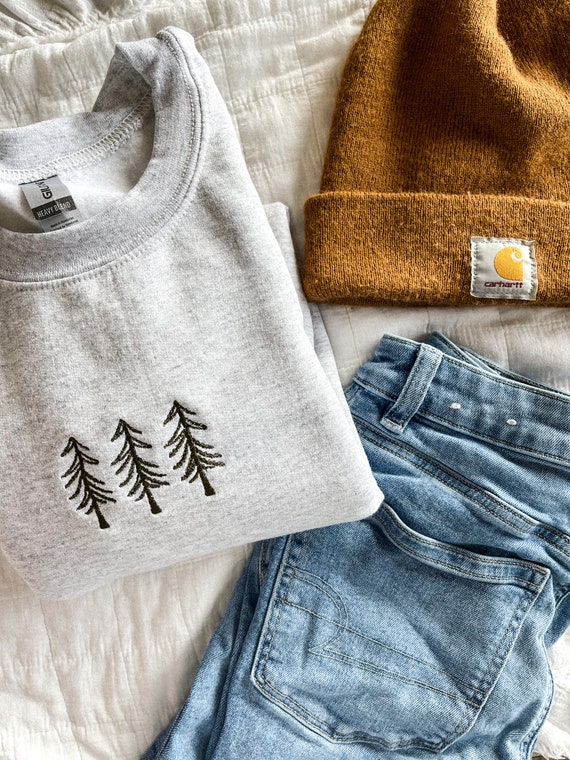 Pine Tree Trio Embroidered Crewneck Sweatshirt - Etsy