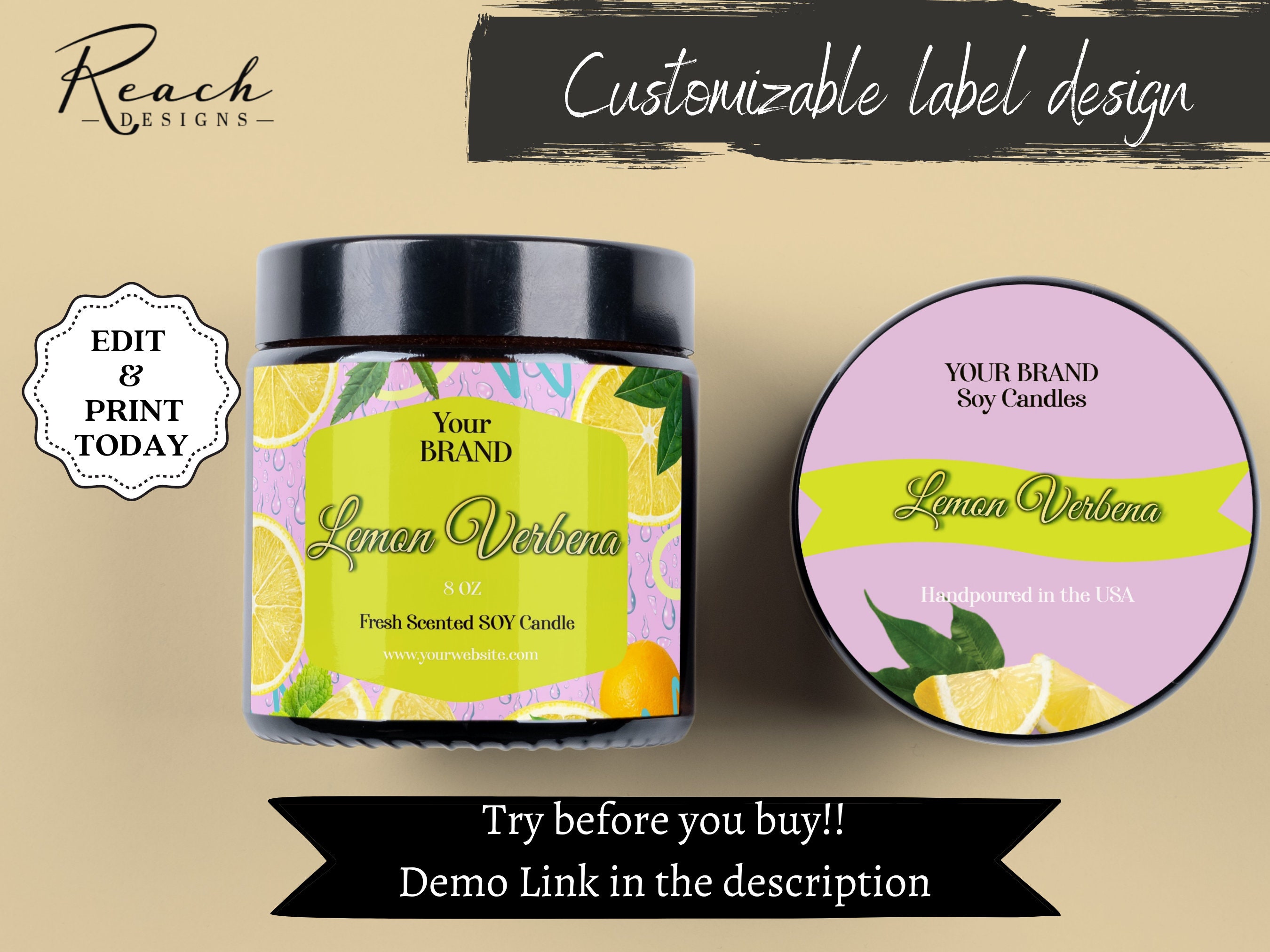 Editable Candle Label Template Candle Jar Label Candle Lid Etsy