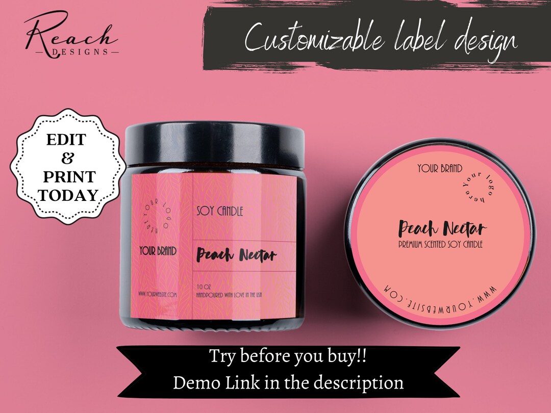 Editable Candle Label Template Candle Jar Label Candle Lid Etsy
