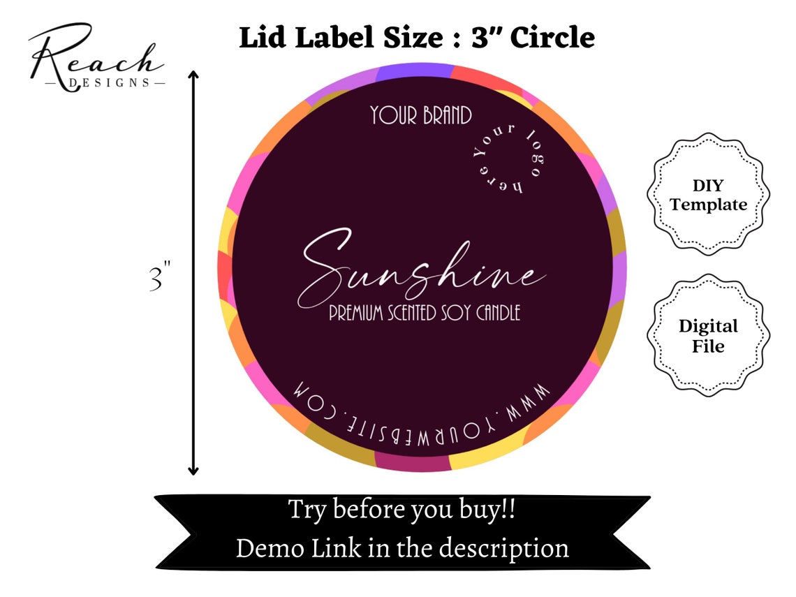 Editable Candle Label Template, Candle Jar Label, Candle Lid Label