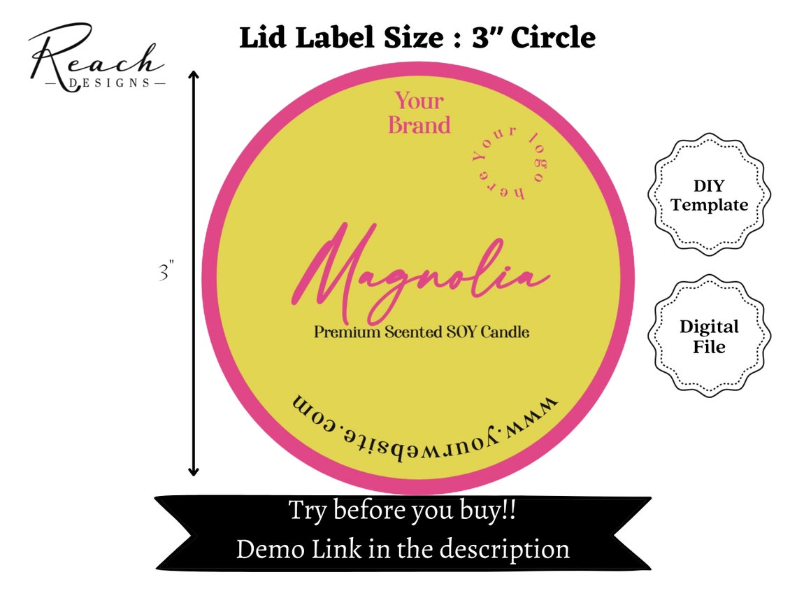 Editable Candle Label Template Candle Jar Label Candle Lid Etsy