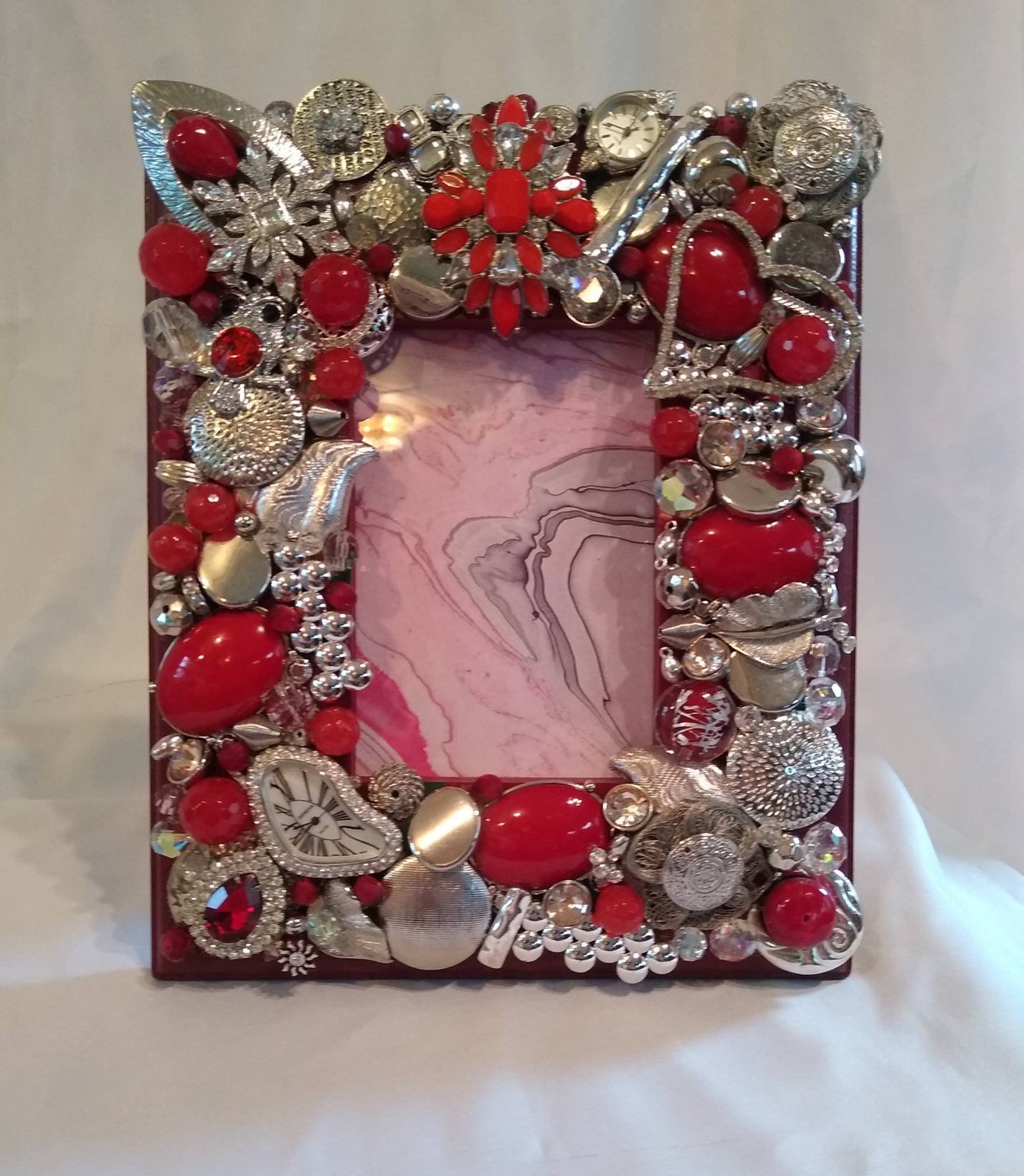 Handmade Jeweled Beaded Picture Frame Reclaimed Embellished Etsy