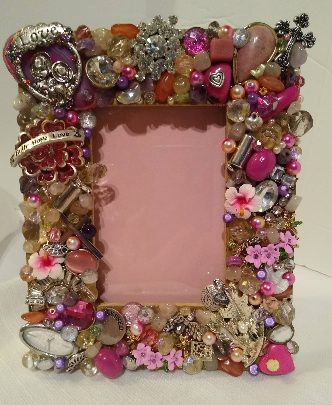 Jeweled Beaded Picture Frame Reclaimed Gift Birthday Home Etsy