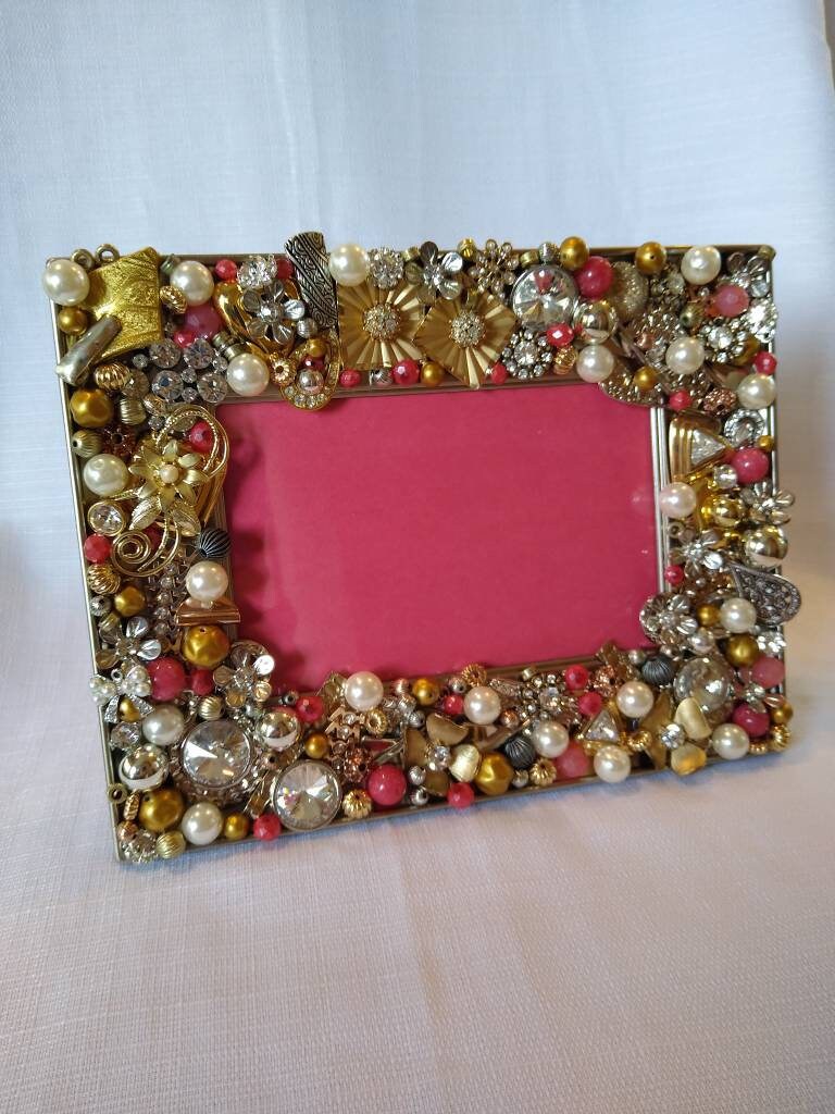 Jeweled Beaded Picture Frame Reclaimed Gift Birthday Home Etsy