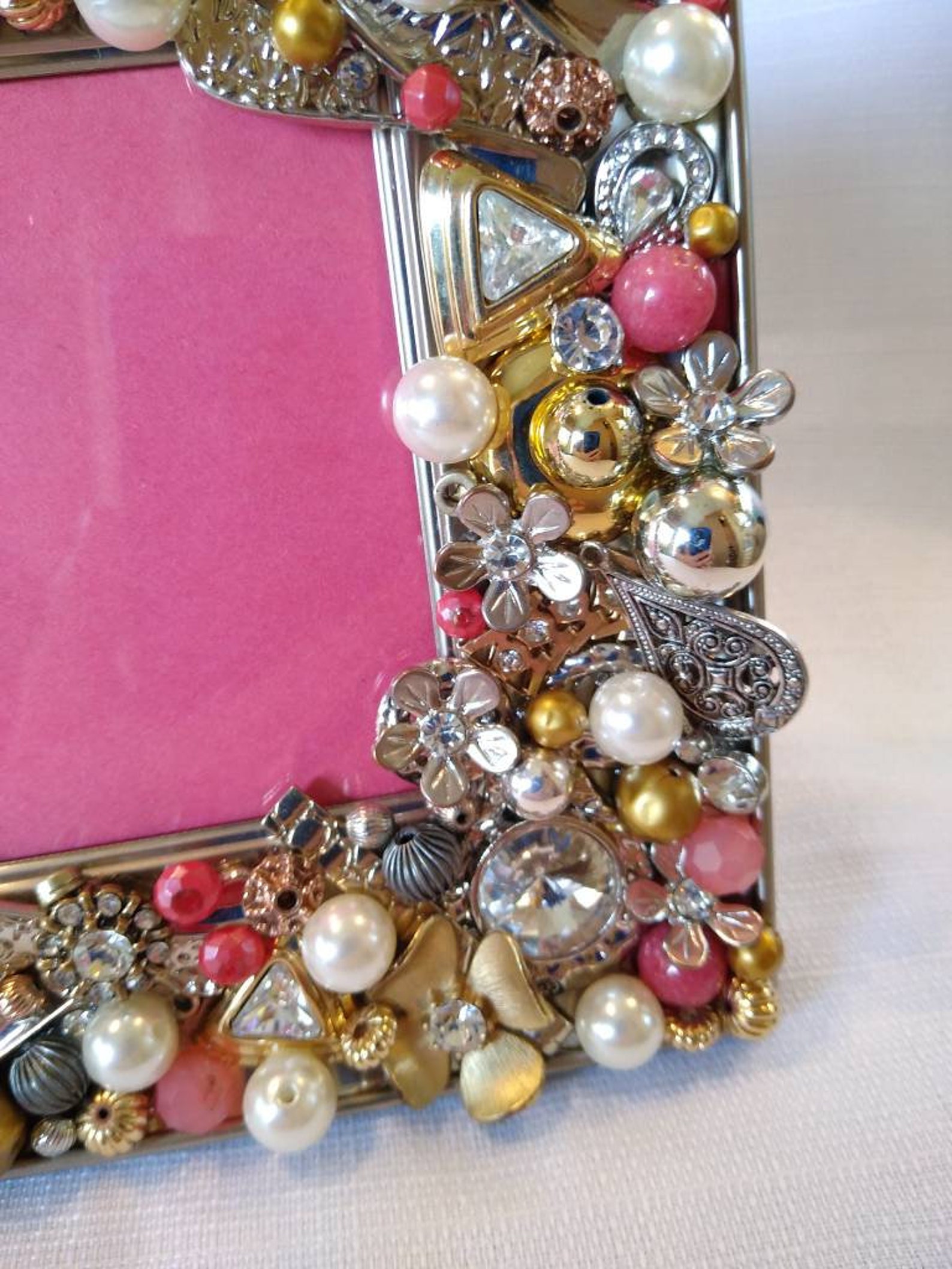 Jeweled Beaded Picture Frame Reclaimed Gift Birthday Home Etsy