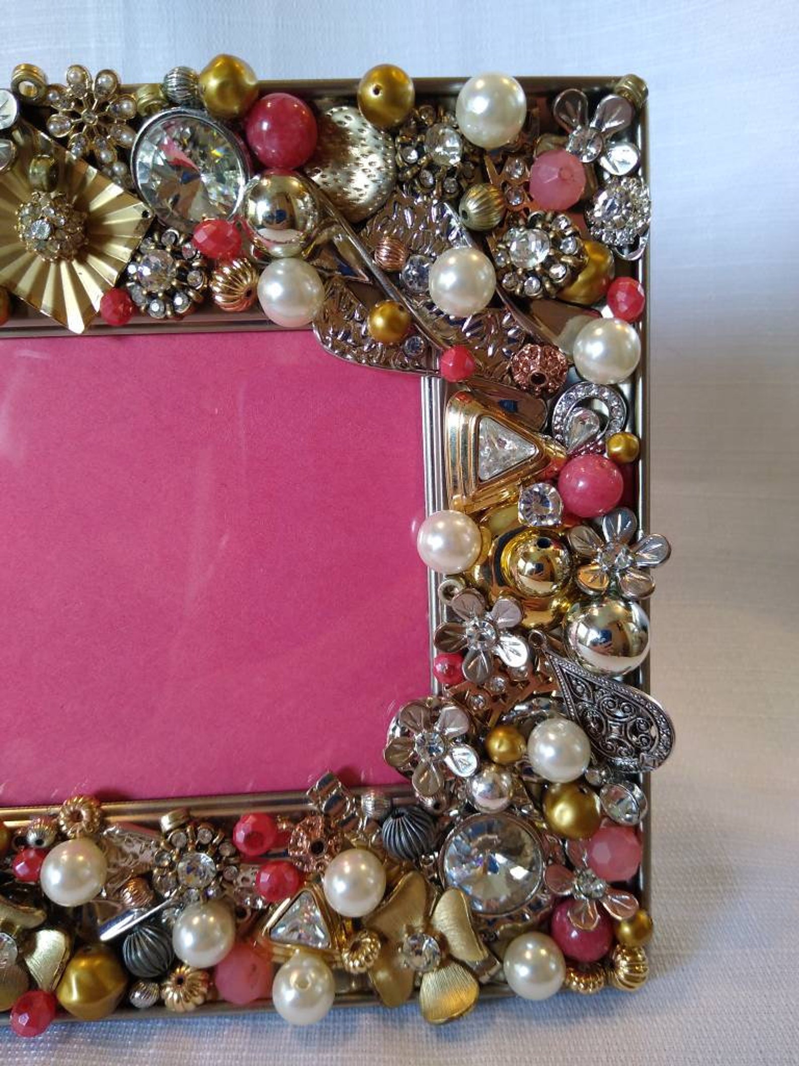 Jeweled Beaded Picture Frame Reclaimed Gift Birthday Home Etsy